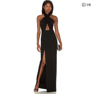 Amanda Uprichard Zahara Gown, Black Halter Maxi Dress
